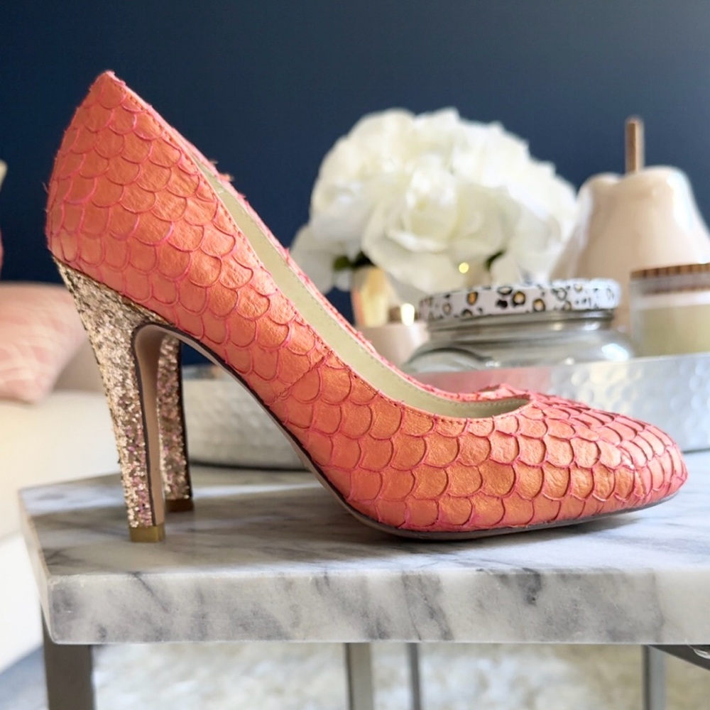 Coral/Orange/Gold Fish Scale Pumps with Glitter Heel